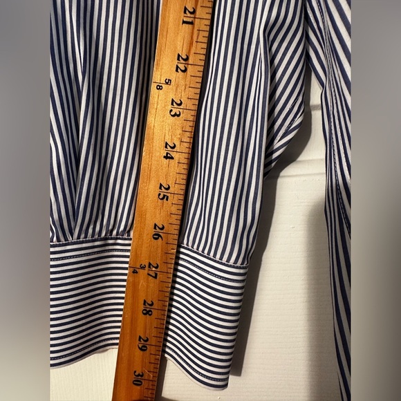 ALEX CANNON Blue White Stripe LG Button Down Contrast Cuffs Elbow Patches Cotton - Picture 16 of 16